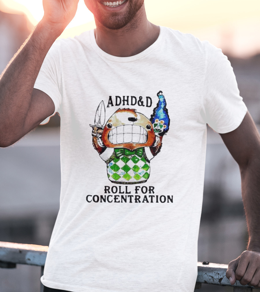 ADHD&D Roll For Concentration Knife Bear Green Vest Flame Cube T-Shirt