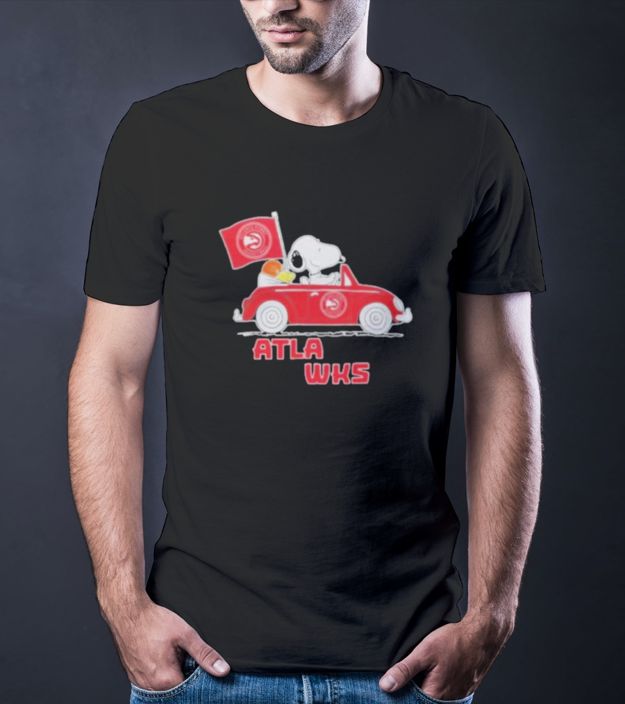 ATLA WKS Snoopy Dog Driving Red Car With Basketball Flag T-Shirt