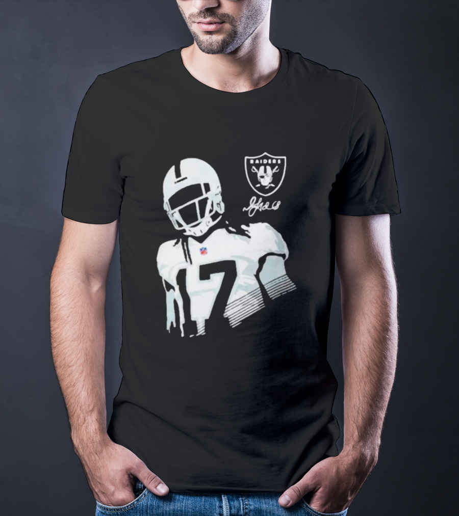 Las Vegas Raiders Davante Adams Black Player Raiders Logo Signature T-Shirt