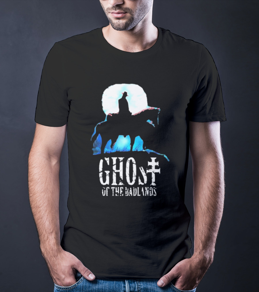 Ghost Of The Badlands Cowboy Silhouette Moonlit Horseback Scene T-Shirt