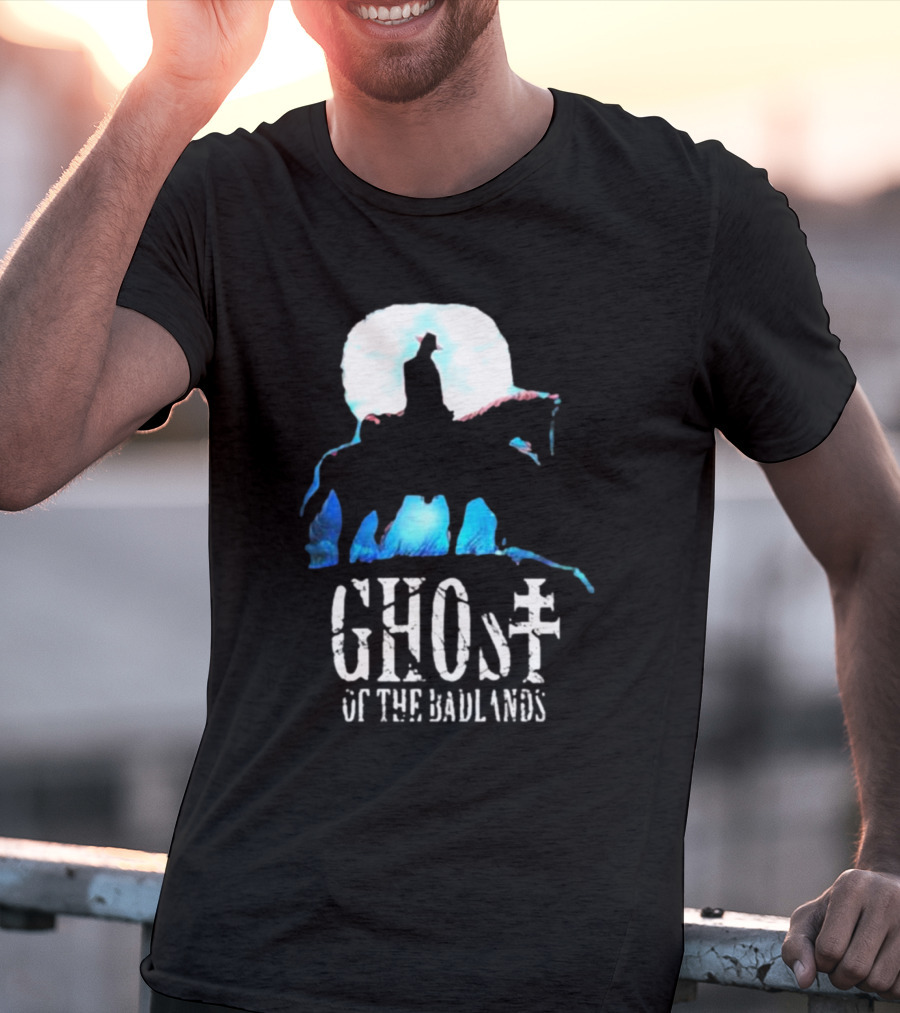 Ghost Of The Badlands Cowboy Silhouette Moonlit Horseback Scene T-Shirt