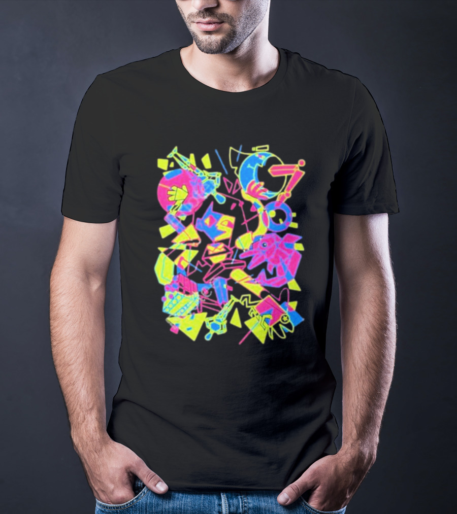 Ena What’s The Data Theta Neon Abstract Surrealism Geometric Shapes T-Shirt