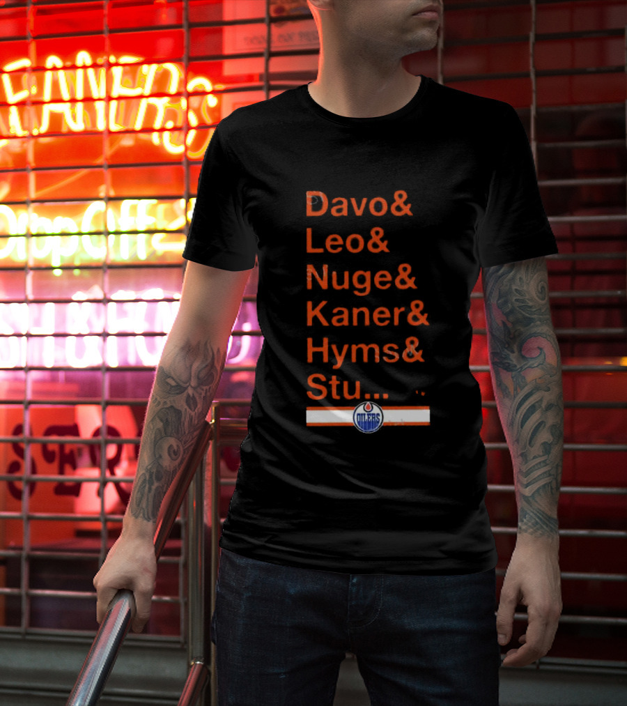 Davo Leo Nuge Kaner Hyms Stu Edmonton Oilers Logo Team Nickname Blue T-Shirt