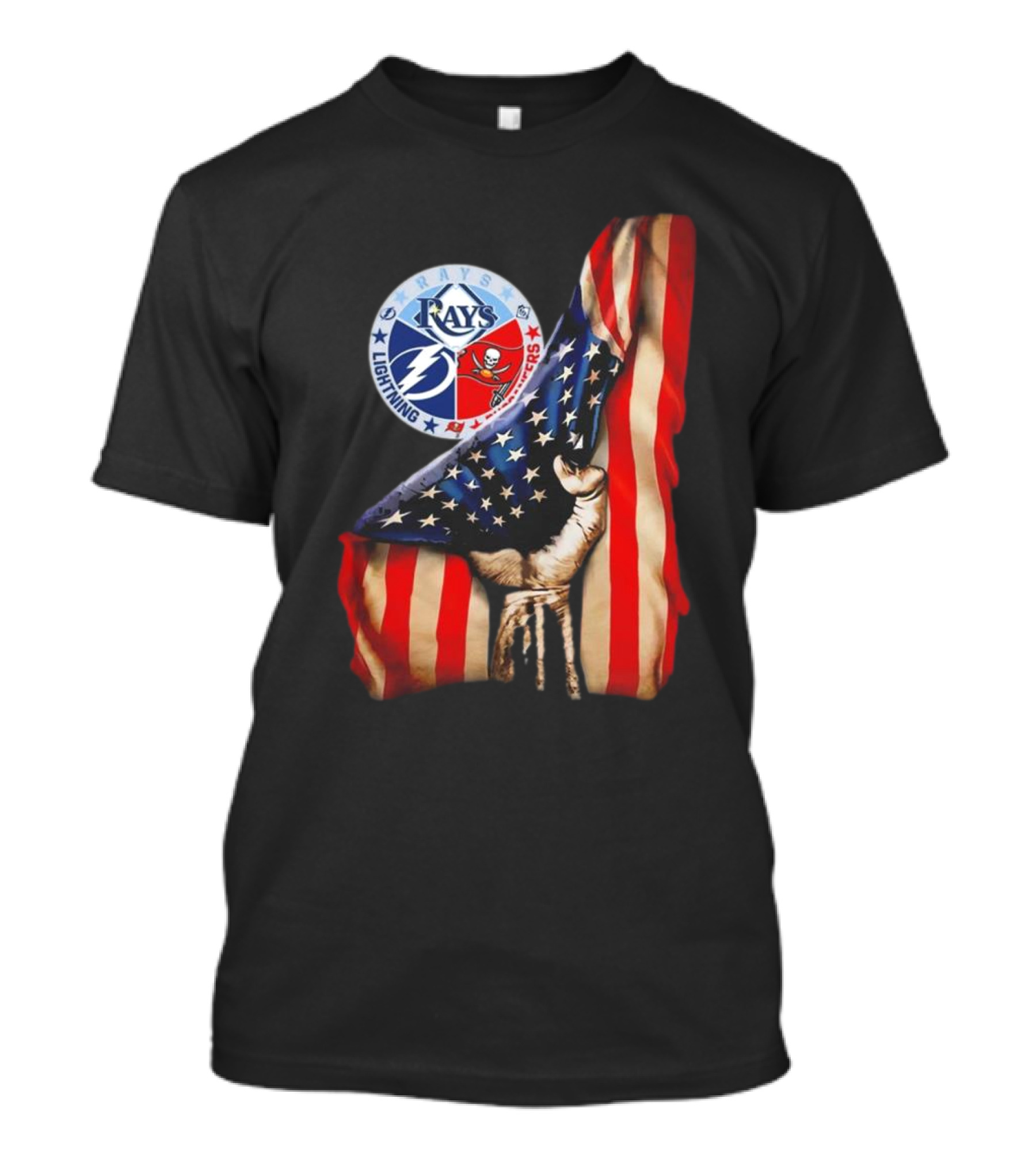 Tampa Bay Rays Lightning Buccaneers American Flag Fist T-Shirt