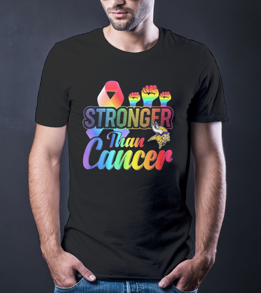 Minnesota Vikings Stronger Than Cancer With Rainbow Ribbon And Fists T-Shirt
