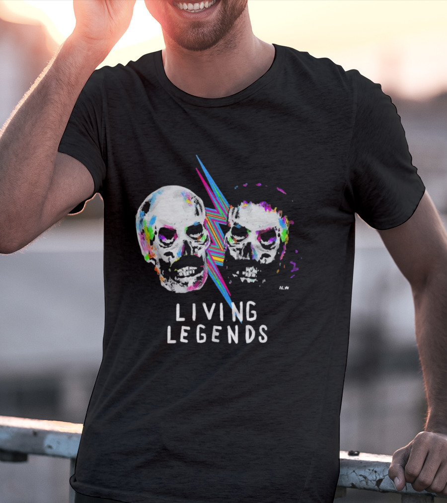 Living Legends Vibrant Skulls Art With Multicolor Lightning Bolt T-Shirt