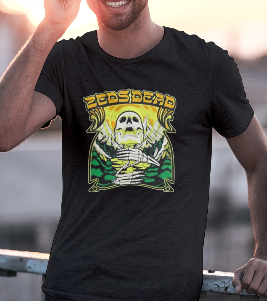 Zeds Dead Skull Rizing With Mountain And Sunset T-Shirt