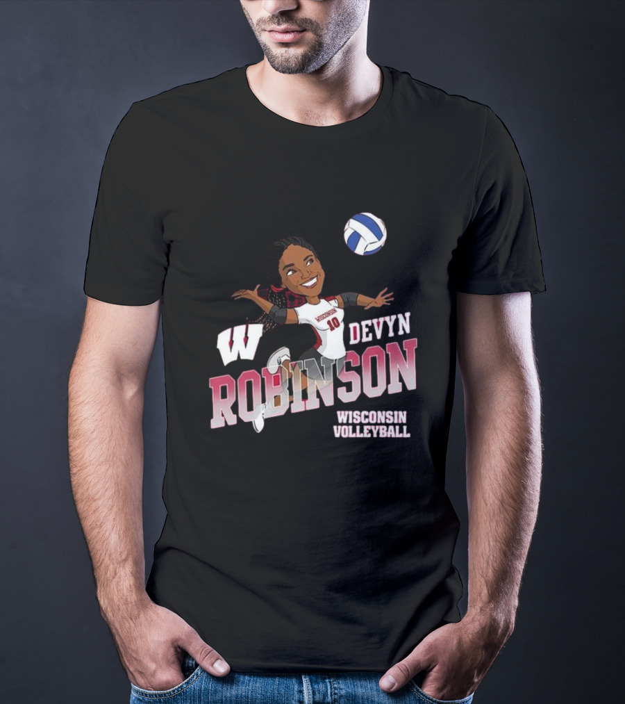 Wisconsin Volleyball Devyn Robinson Caricature T-Shirt