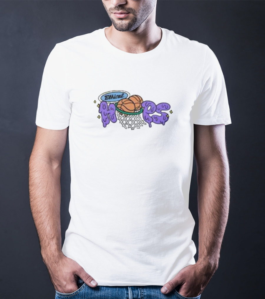Ethical Hoops Basketball Net With Purple Dripping Letters T-Shirt