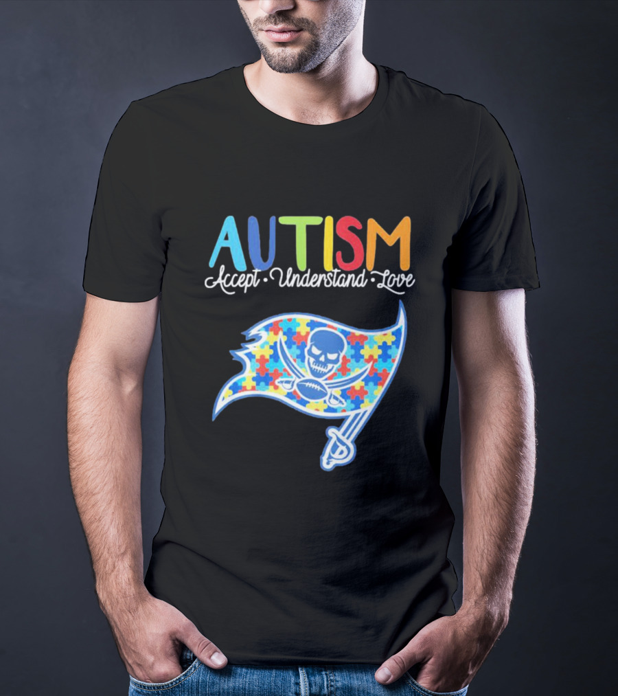 Tampa Bay Buccaneers Autism Awareness Accept Understand Love NFL Puzzle Flag T-Shirt