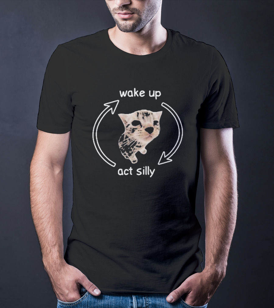 Wake Up Act Silly Cat Meme Cycle T-Shirt