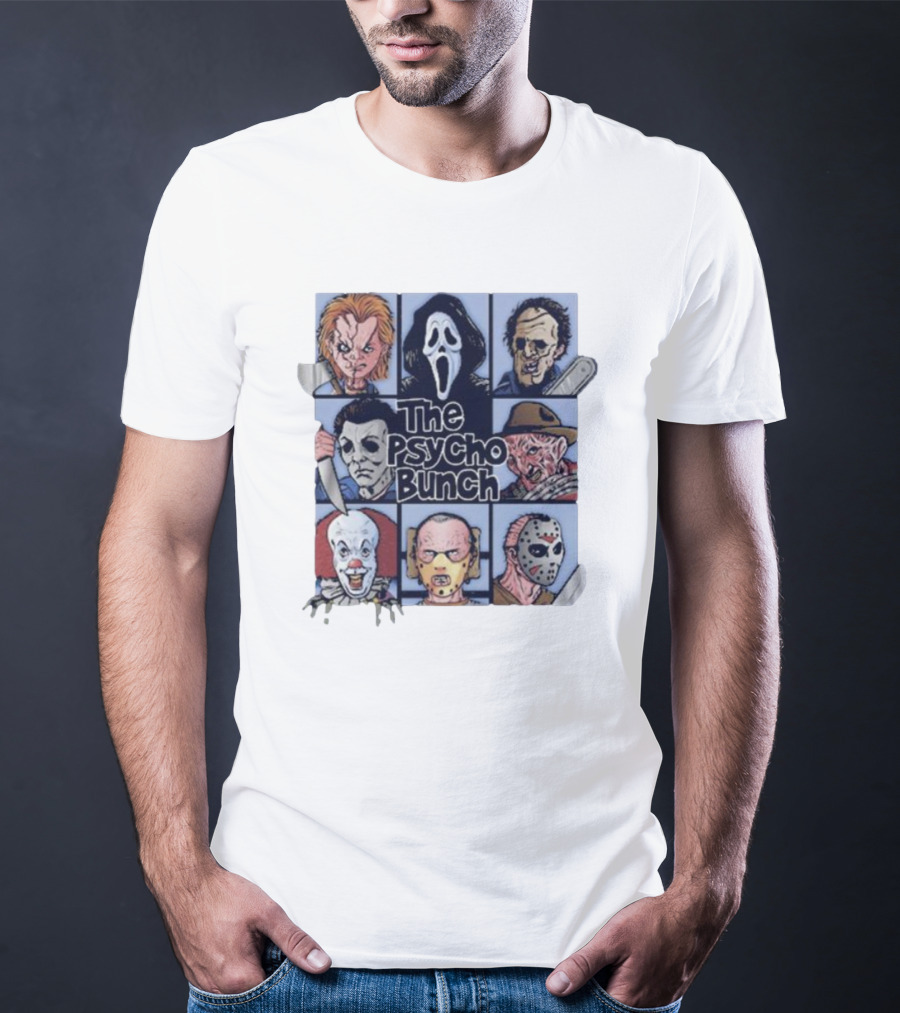 The Psycho Bunch Horror Movie Characters Collage T-Shirt