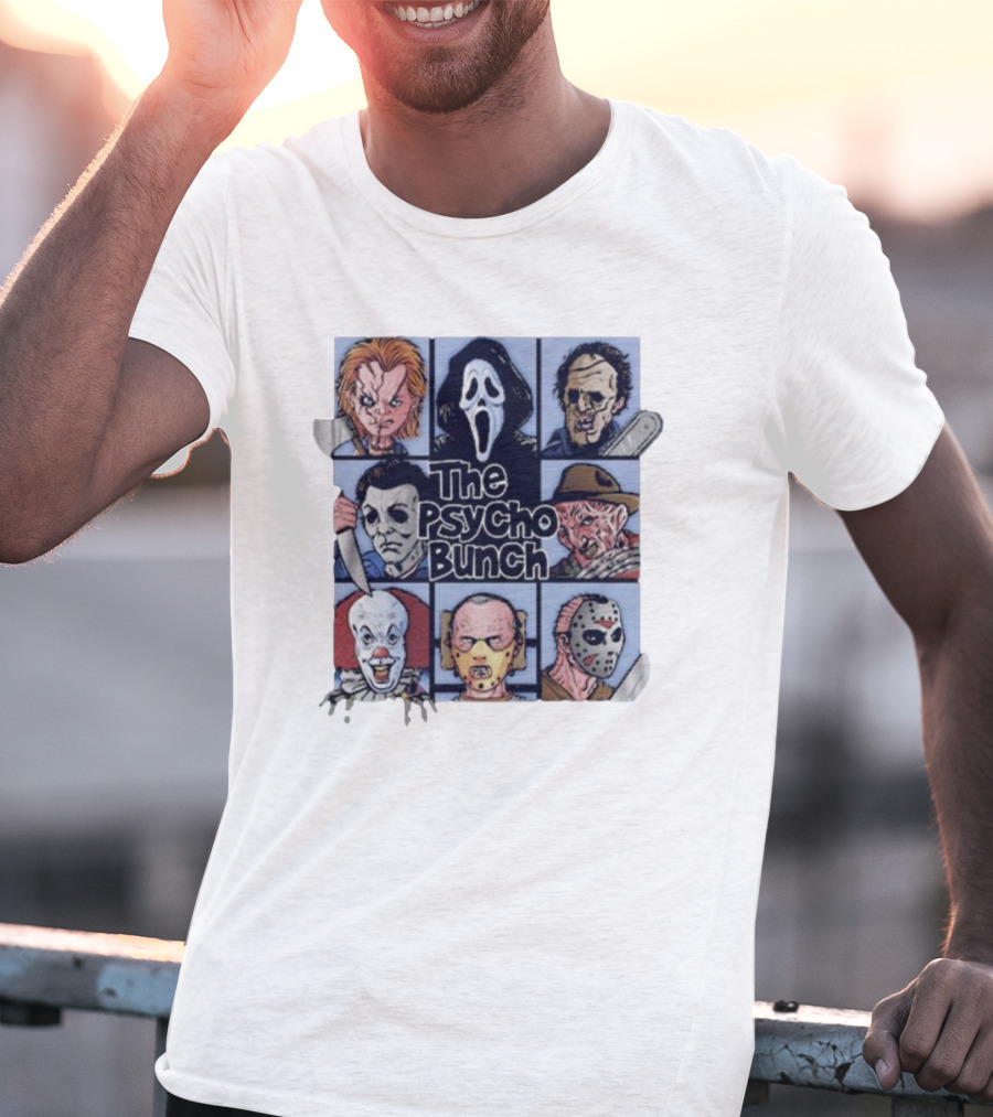 The Psycho Bunch Horror Movie Characters Collage T-Shirt