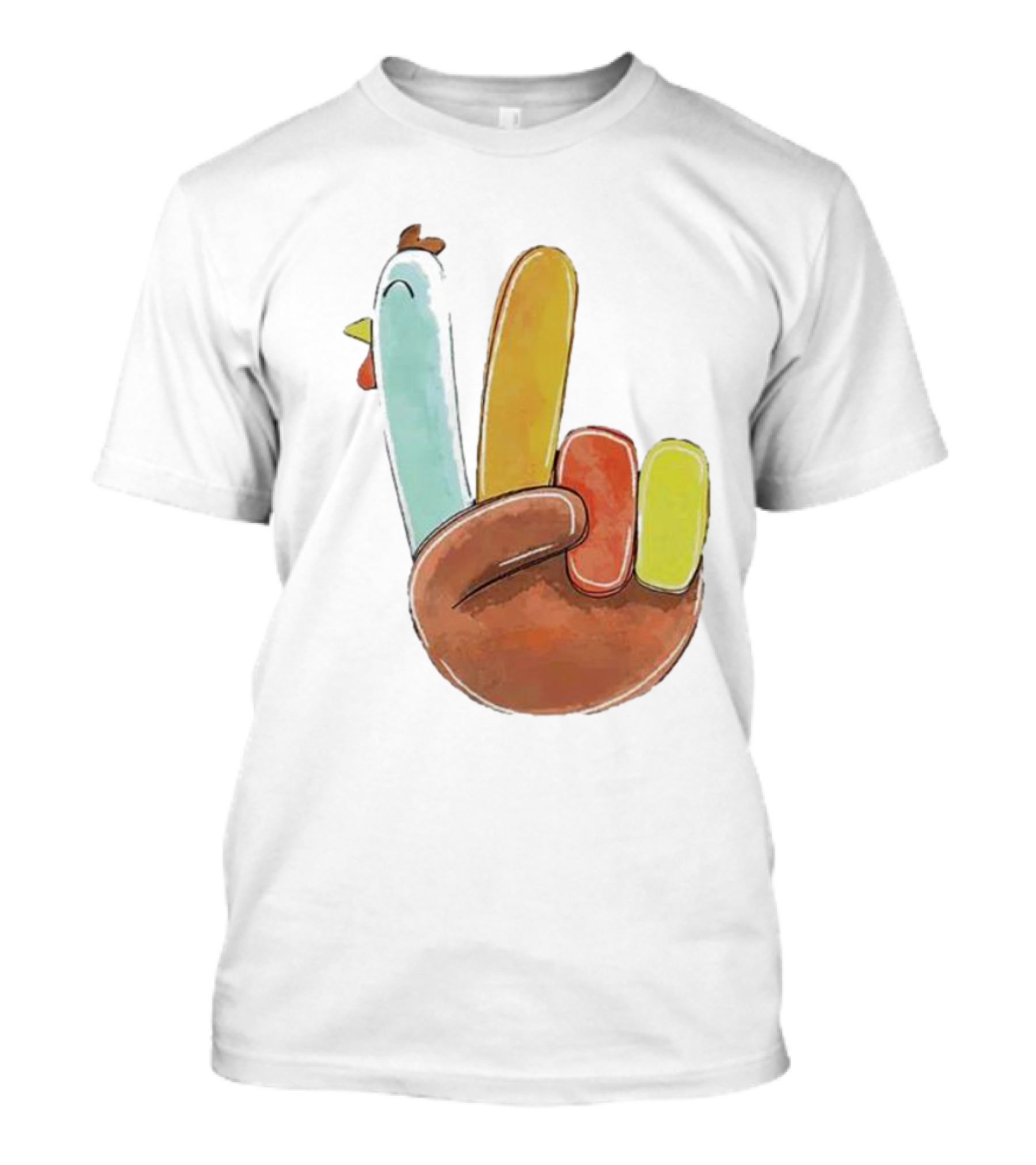 Thanksgiving Hand Gesture Cute Turkey Peace Sign Holiday Fun T-Shirt