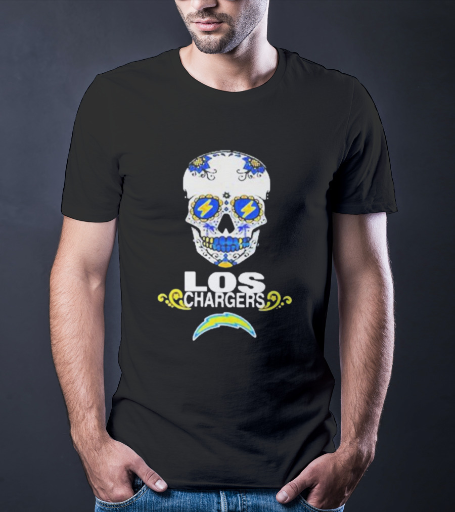 Los Angeles Chargers Sugar Skull Blue Yellow Lightning T-Shirt