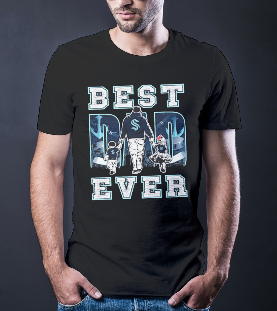 Seattle Kraken Best Dad Ever Walking With Kids T-Shirt