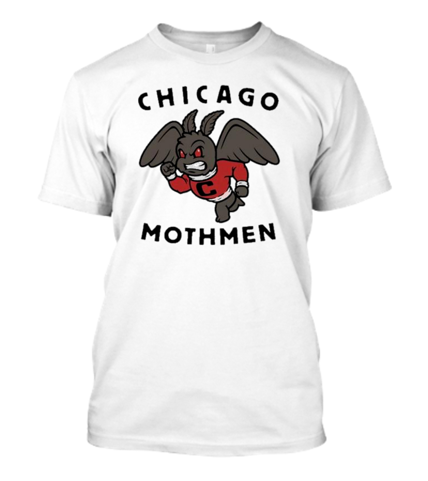 Chicago Mothmen Harebrained Design Winged Mascot C Logo Red Eyes T-Shirt