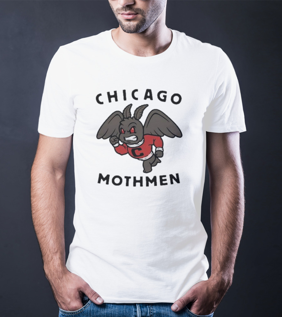 Chicago Mothmen Harebrained Design Winged Mascot C Logo Red Eyes T-Shirt
