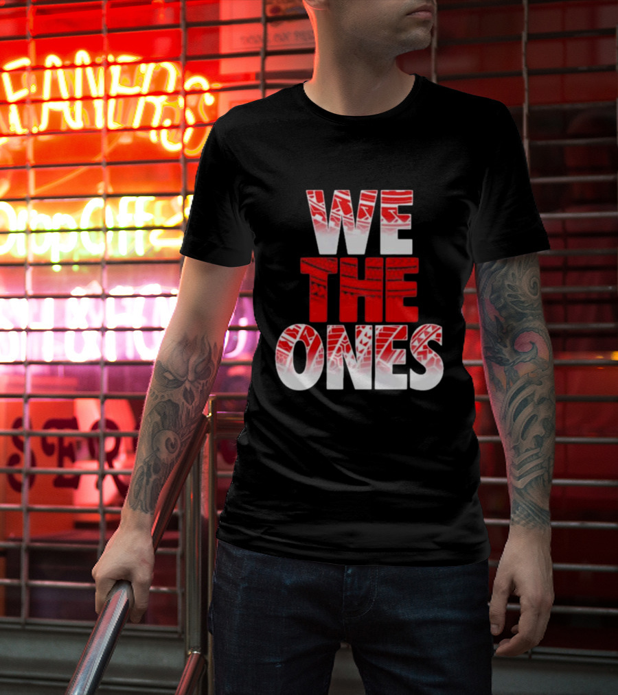 We The Ones Bold Red And White Triangular Brush Pattern Text T-Shirt