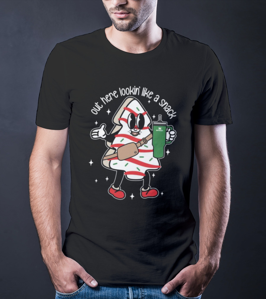 Out Here Looking Like A Snack Cute Boo Jee Xmas Tree With Drink And Bag T-Shirt