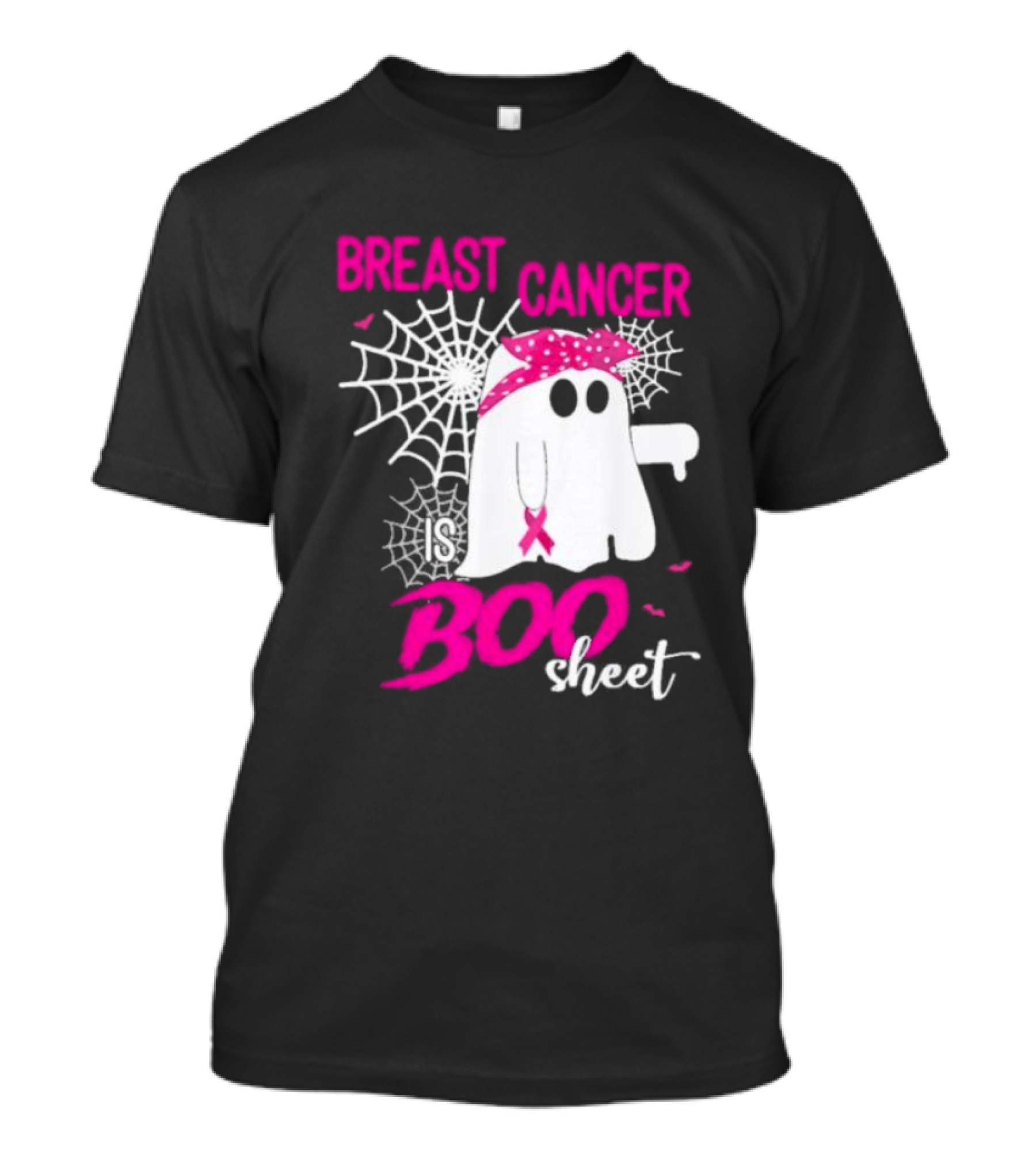 Breast Cancer Is Boo Sheet Halloween Ghost With Pink Ribbon And Spider Webs T-Shirt