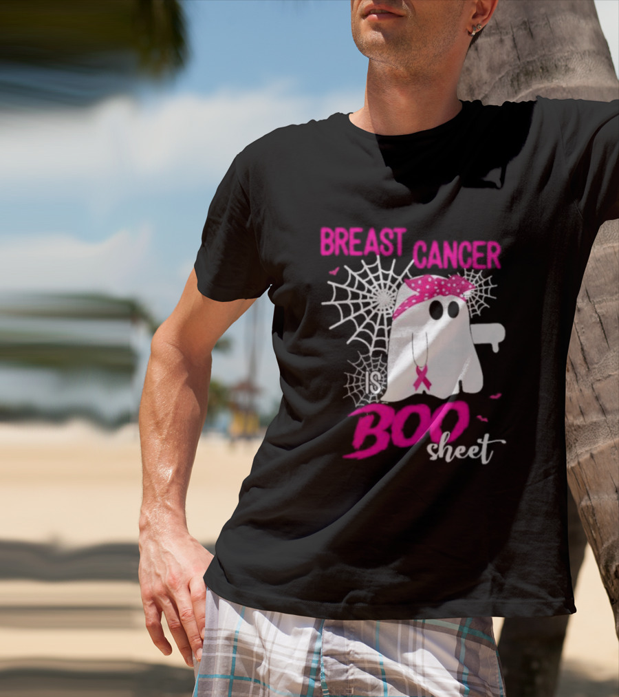Breast Cancer Is Boo Sheet Halloween Ghost With Pink Ribbon And Spider Webs T-Shirt