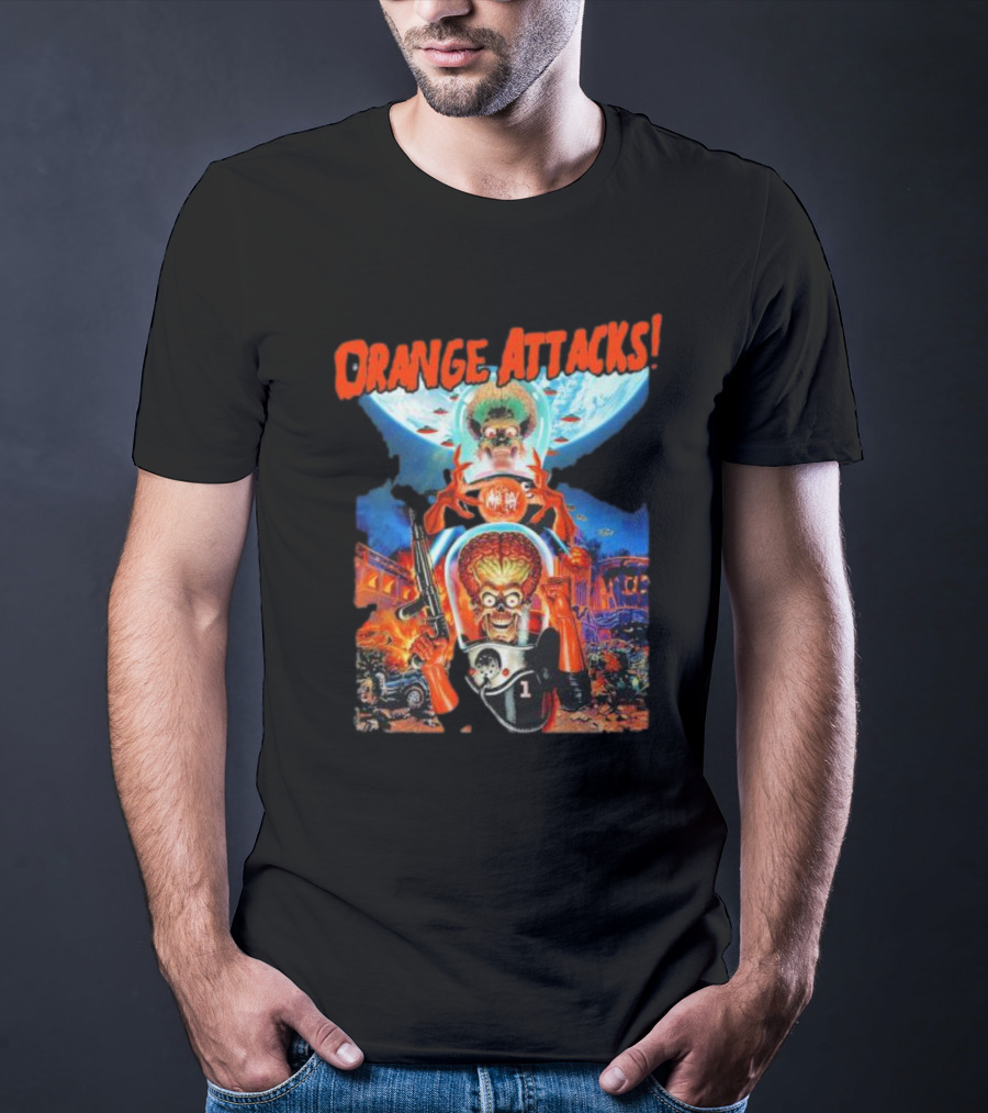 Orange Attacks Mars Invaders Fiery Chaos Extraterrestrial Onslaught T-Shirt