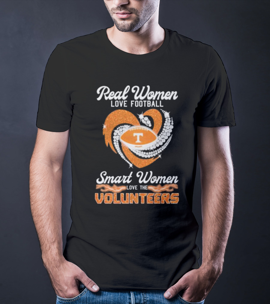 Real Women Love Football Smart Women Love The Volunteers Heart Football T-Shirt