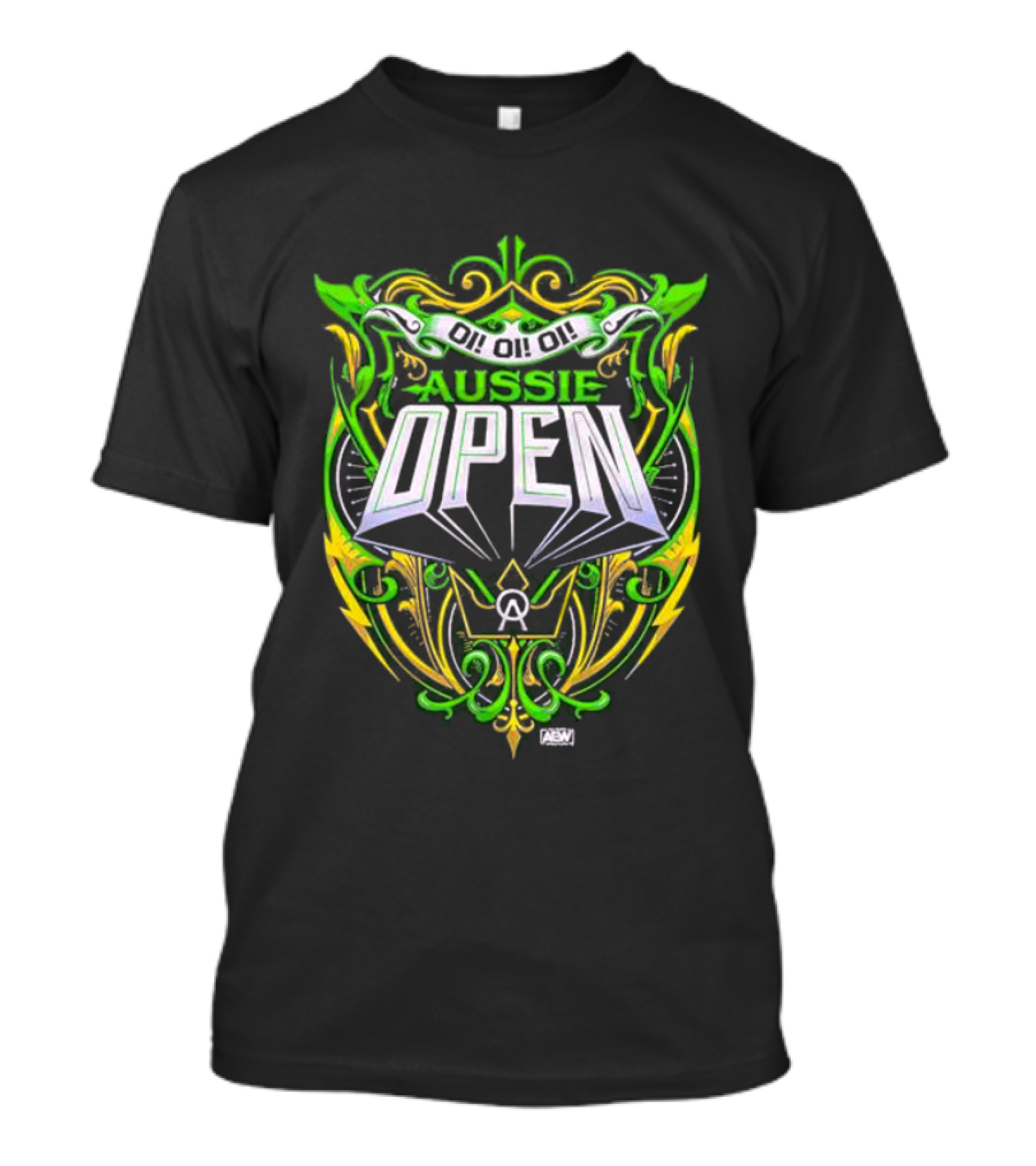 Aussie Open Oi Oi Oi AEW Wrestling Emblem Green And Gold T-Shirt