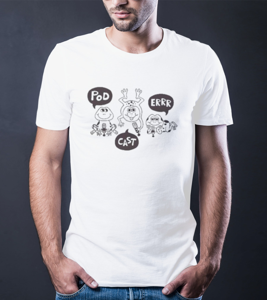Pod Cast Errr Frog Comic Style Playful Frogs And Speech Bubbles T-Shirt