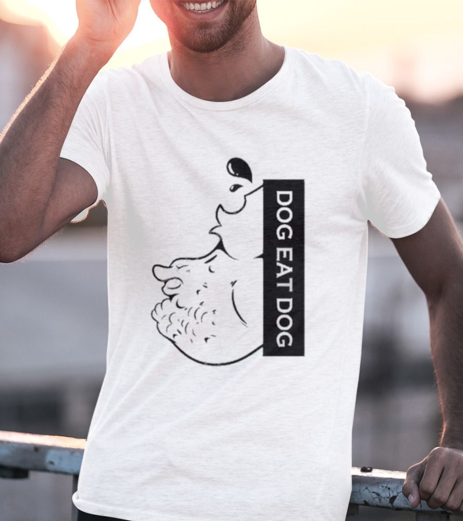 Slosh Dog Eat Dog Vertical Text Graphic With Cartoon Style Dog Outline T-Shirt