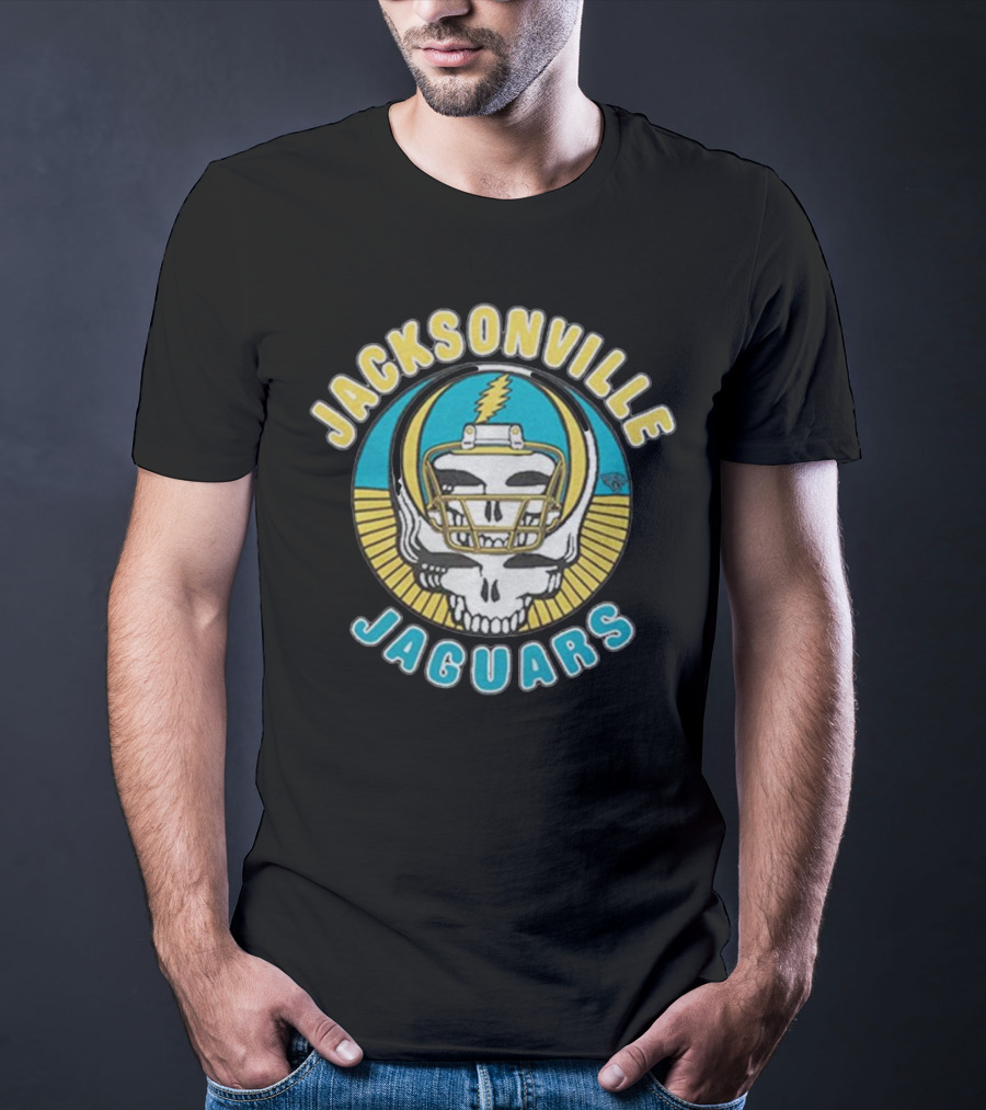Jacksonville Jaguars Grateful Dead Skull Lightning Bolt Helmet Collaboration T-Shirt