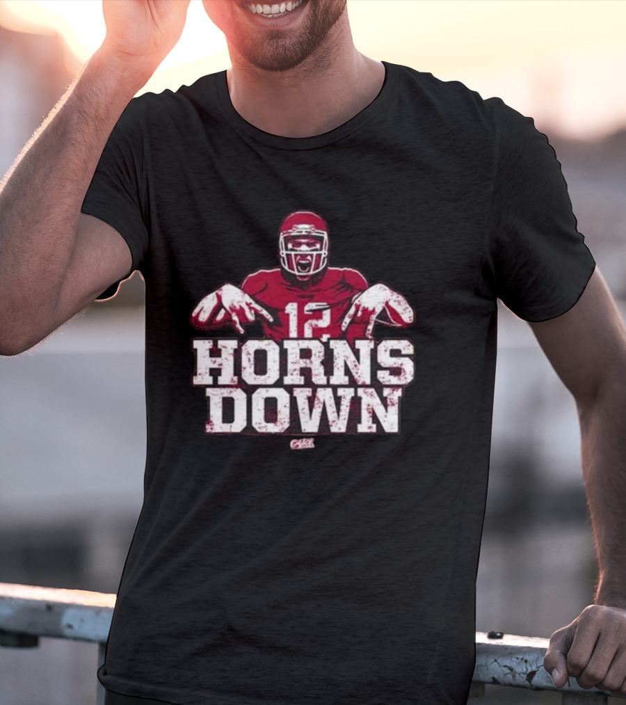 Horns Down 12 Oklahoma College Fans Football Player Gesture T-Shirt