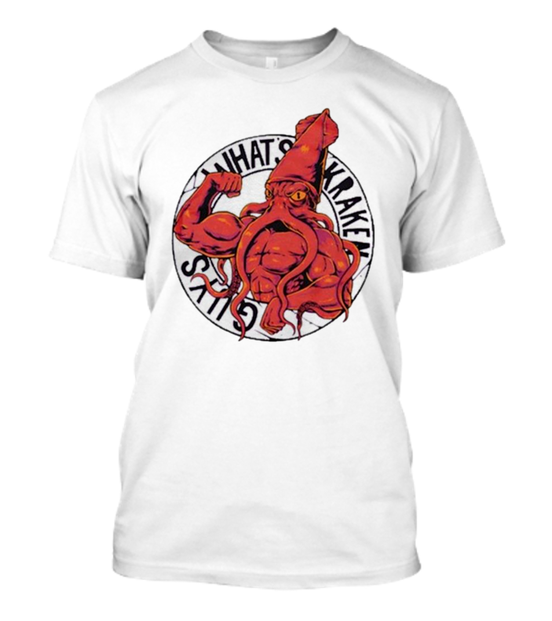 What’s Kraken Guys Sea Muscular Squid Circle T-Shirt