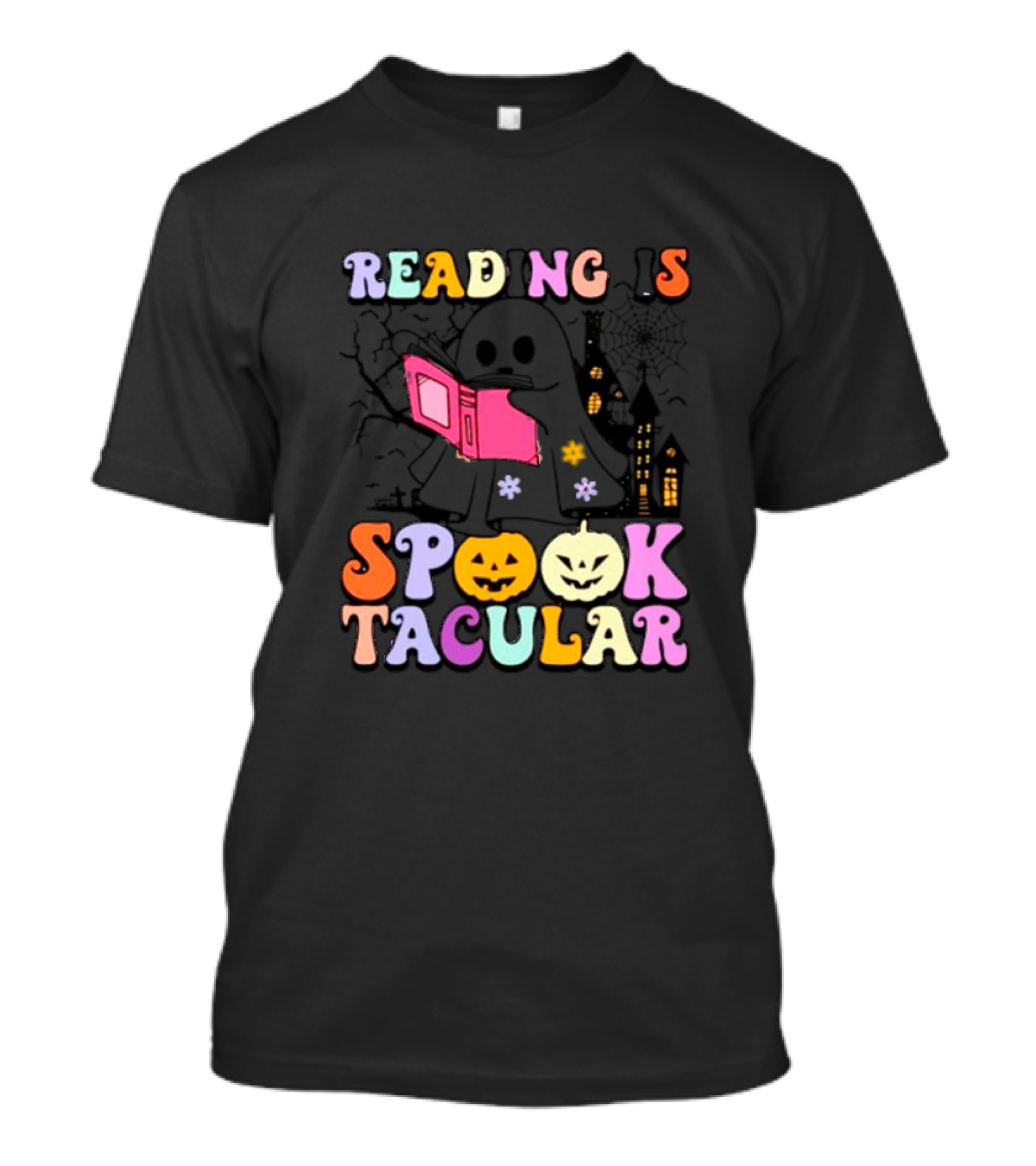 Reading Is Spooktacular Ghost Reading Book Halloween Pumpkins T-Shirt