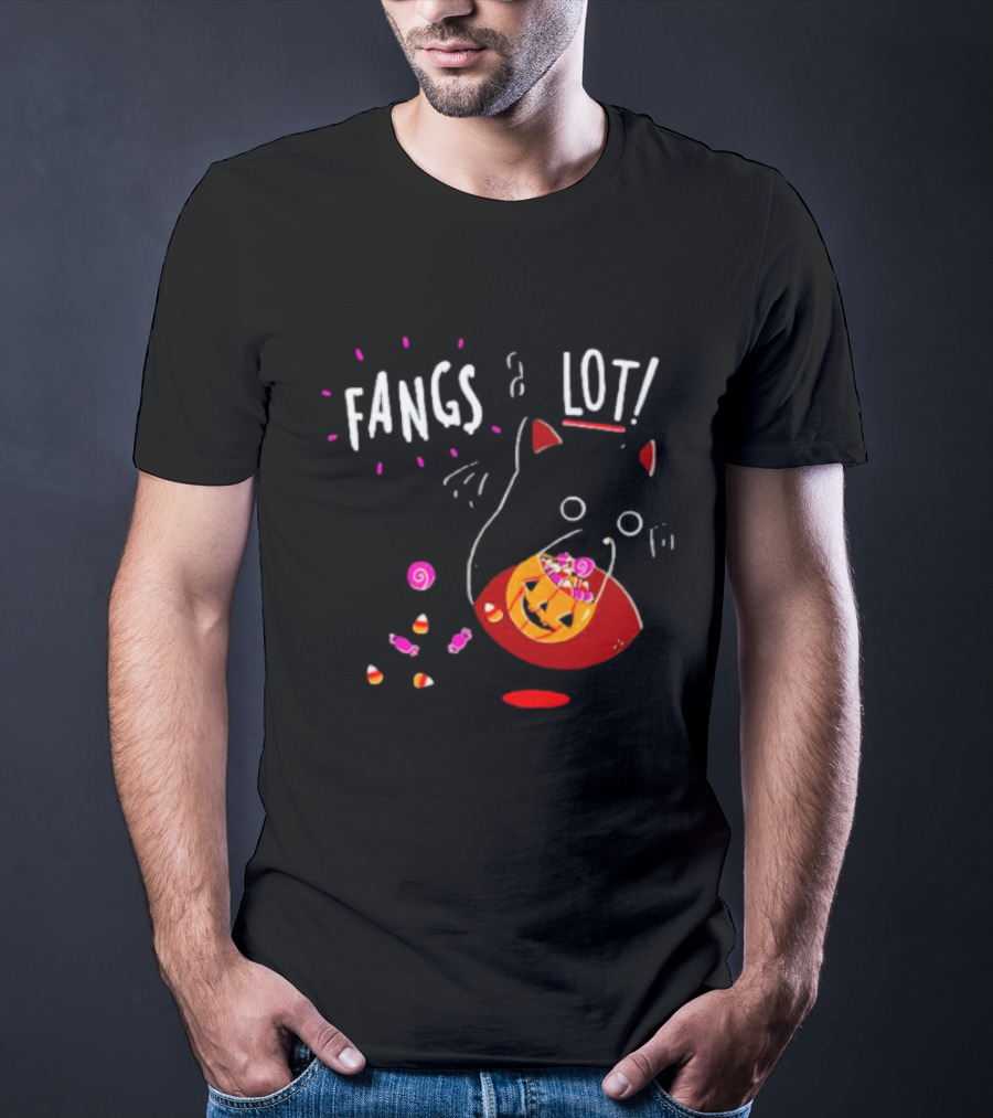 Ghost Cat Fangs A Lot Trick Or Treat Halloween Candy T-Shirt