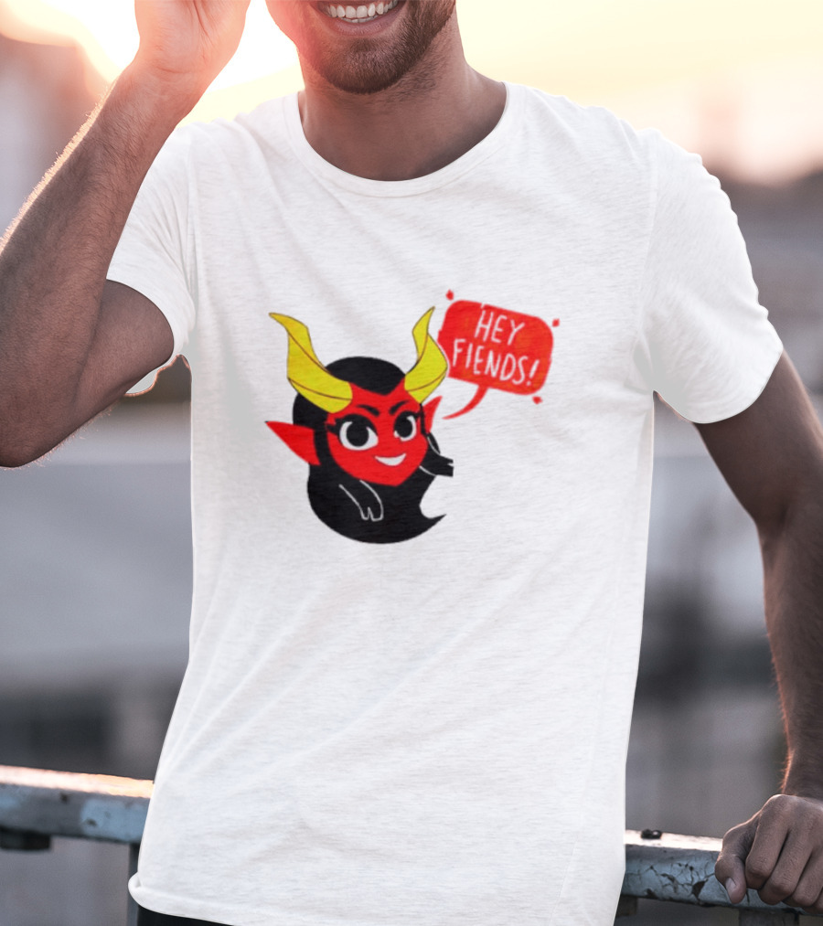 Ginnydi Hey Fiends Demon Cartoon Character With Red Face Yellow Horns And Black Hair T-Shirt