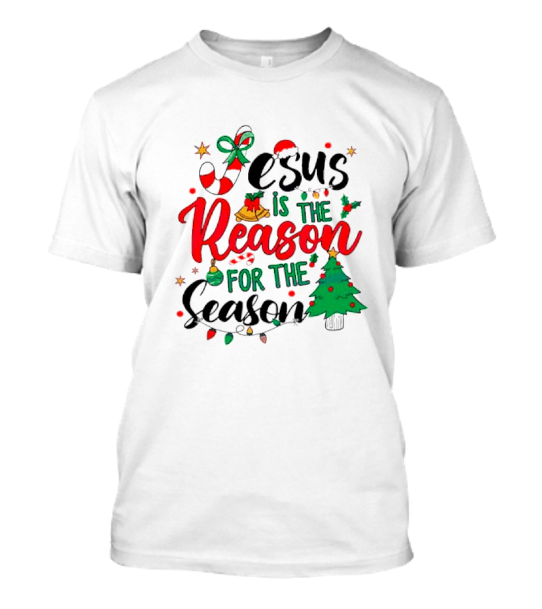 Jesus Is The Reason For The Season Christmas Tree And Candy Cane T-Shirt
