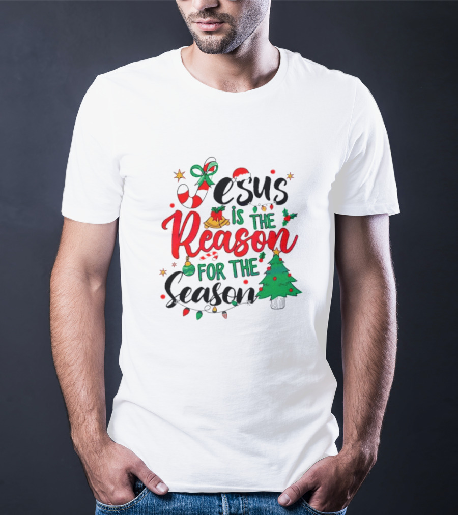 Jesus Is The Reason For The Season Christmas Tree And Candy Cane T-Shirt