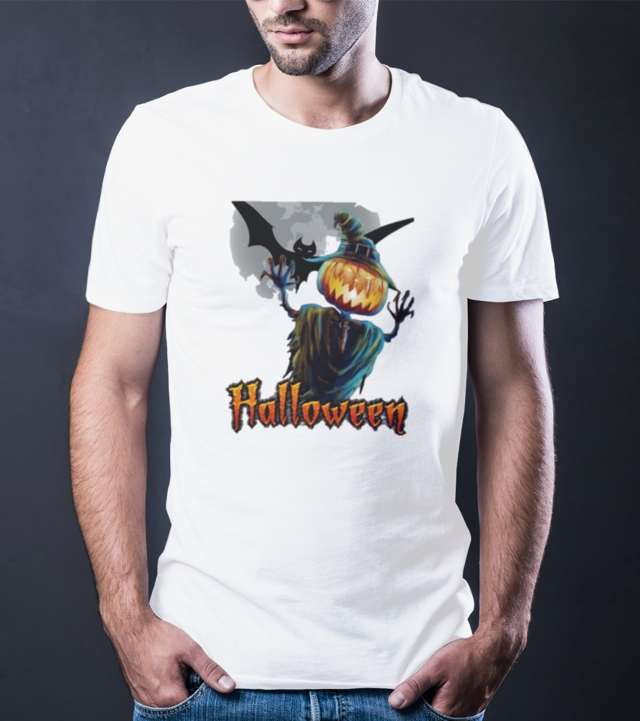 Halloween Horror Witch Straw Man Pumpkins Bat Scary Night T-Shirt