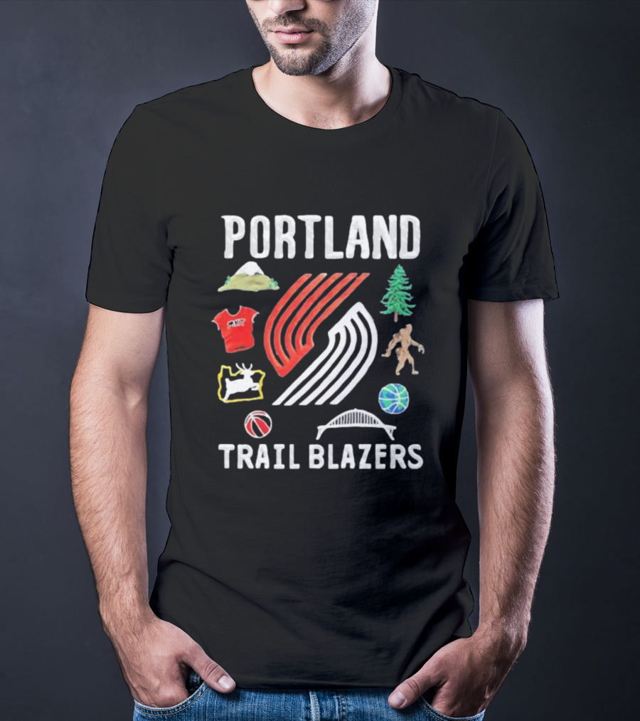 Portland Trail Blazers NBA X Market Claymation Mountains Trees Basketball Sasquatch Bridge T-Shirt