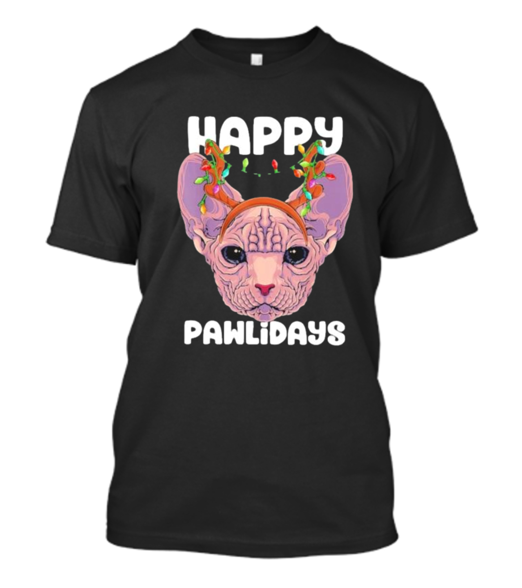 Happy Pawlidays Sphynx Cat With Christmas Lights T-Shirt