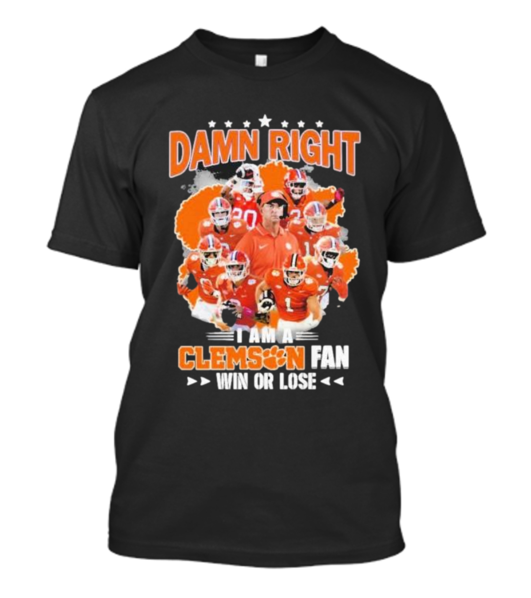 Damn Right I Am A Clemson Fan Win Or Lose Clemson Tigers Champion Team T-Shirt