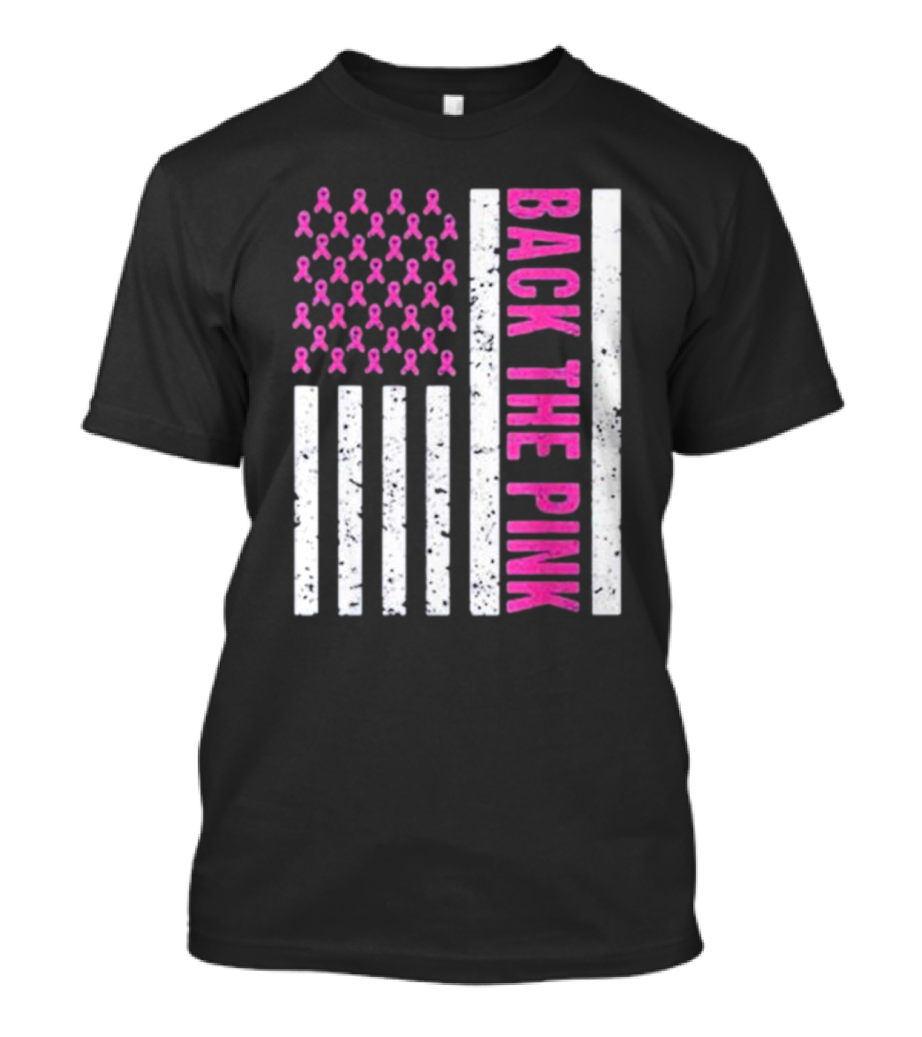 Back The Pink Breast Cancer Awareness American Flag Ribbons T-Shirt