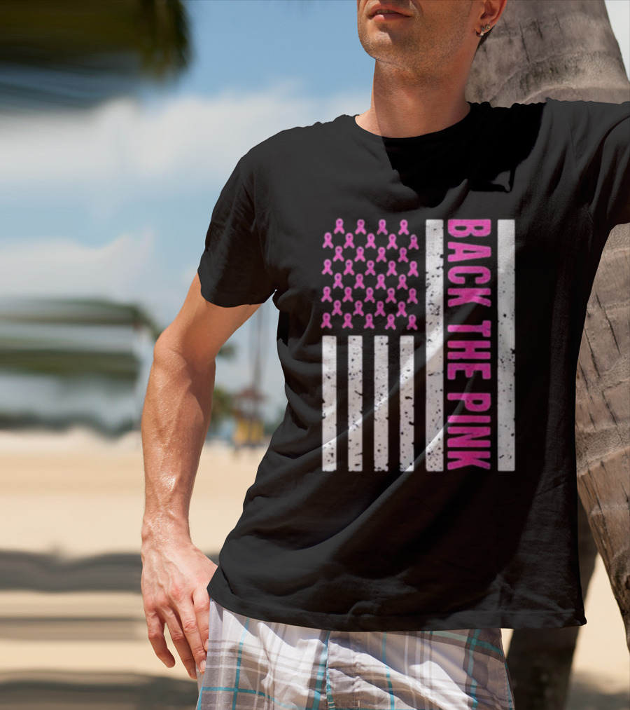 Back The Pink Breast Cancer Awareness American Flag Ribbons T-Shirt