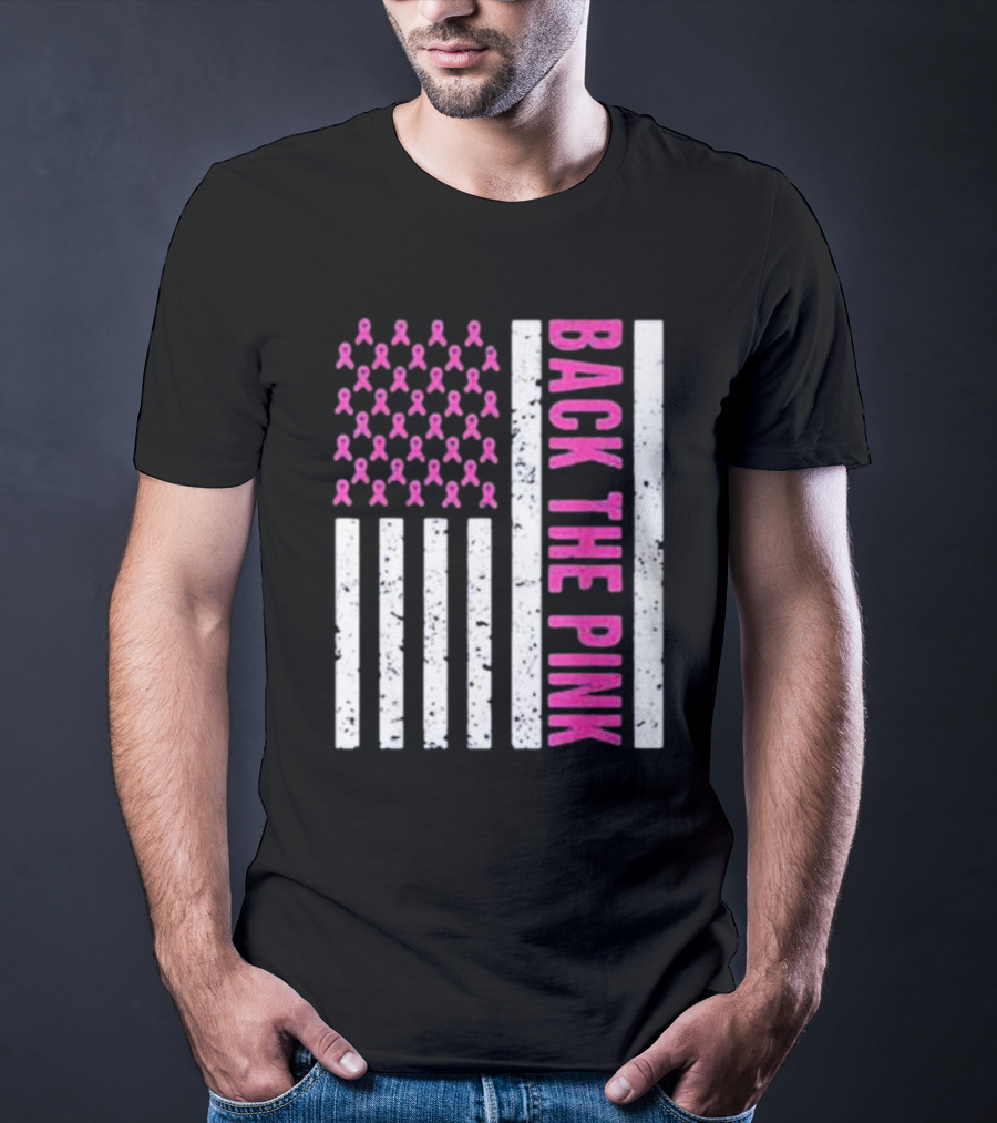 Back The Pink Breast Cancer Awareness American Flag Ribbons T-Shirt