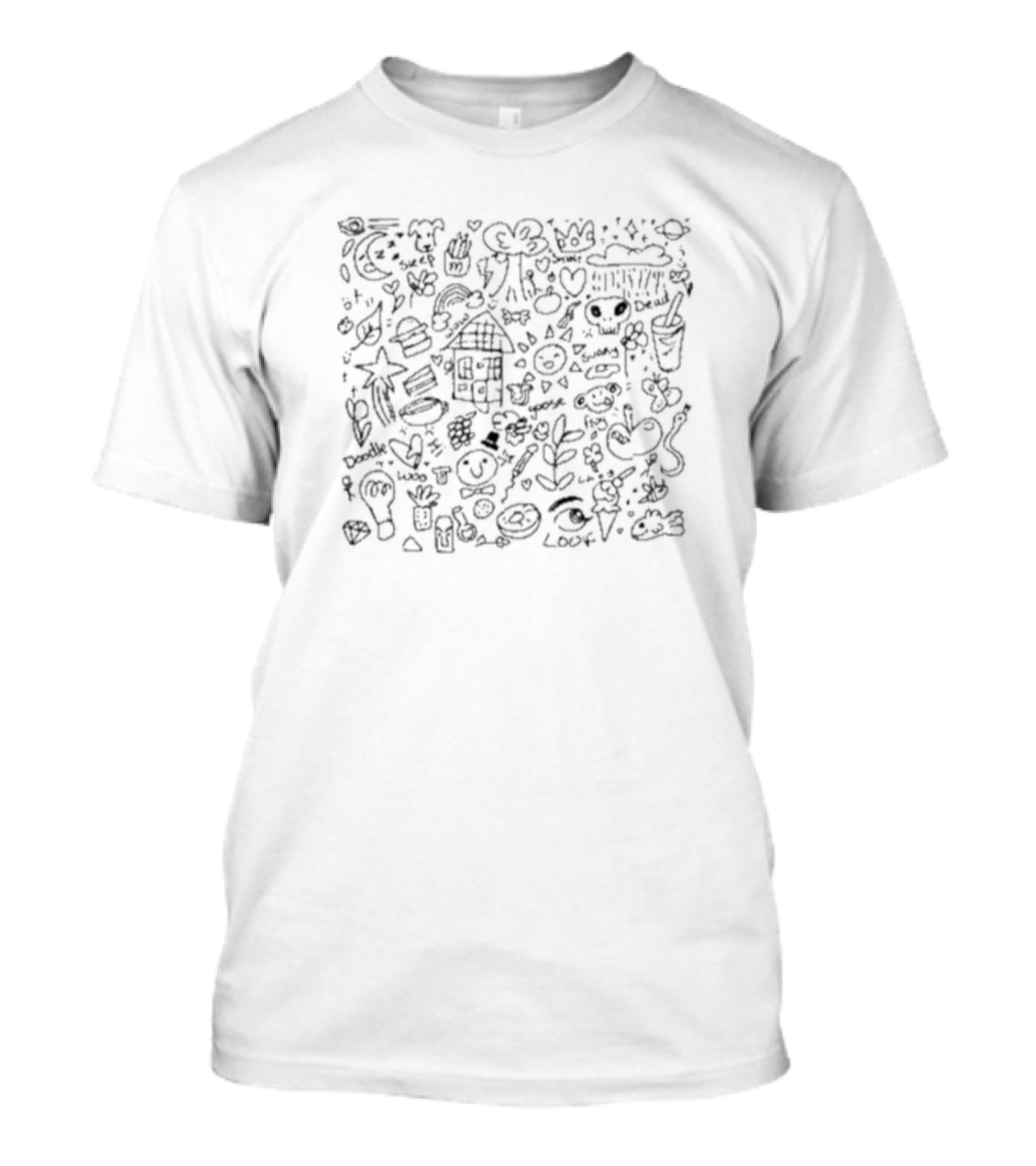 Doodle Cloud Ice Cream Love Happy Faces Moon House Burger Drink T-Shirt