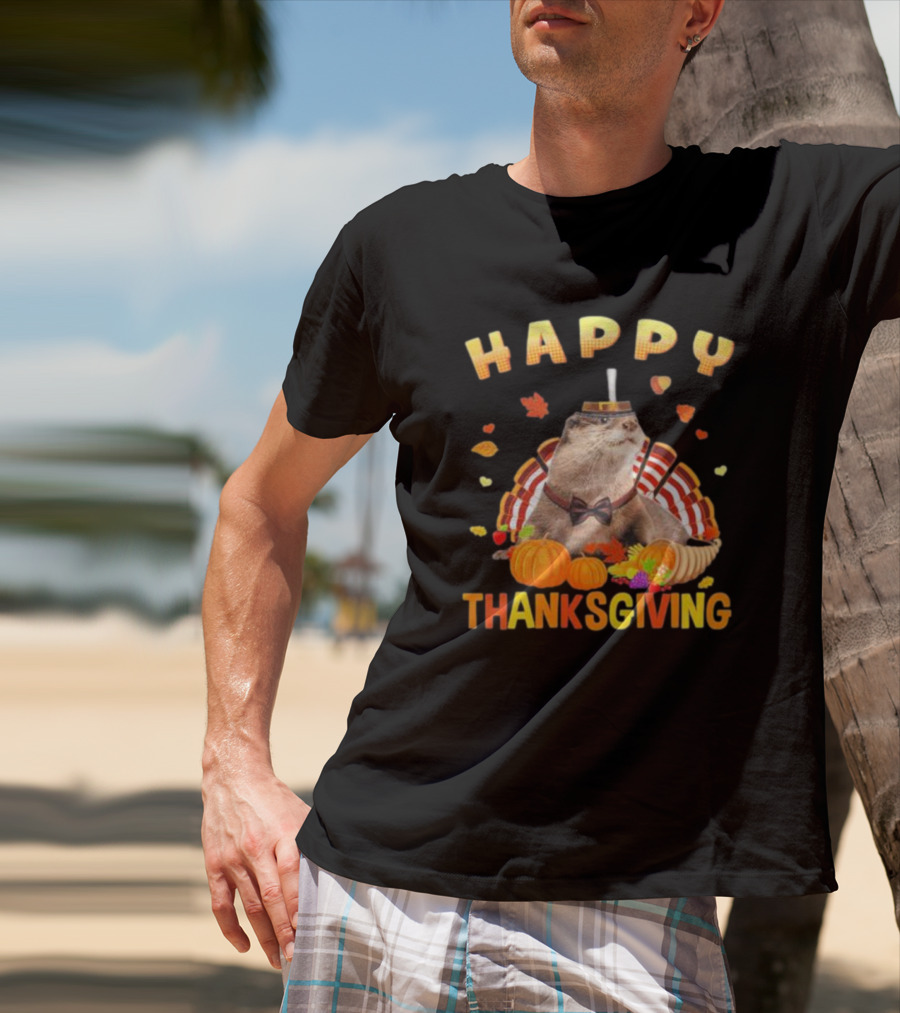 Happy Thanksgiving Otter Turkey Pilgrim T-Shirt