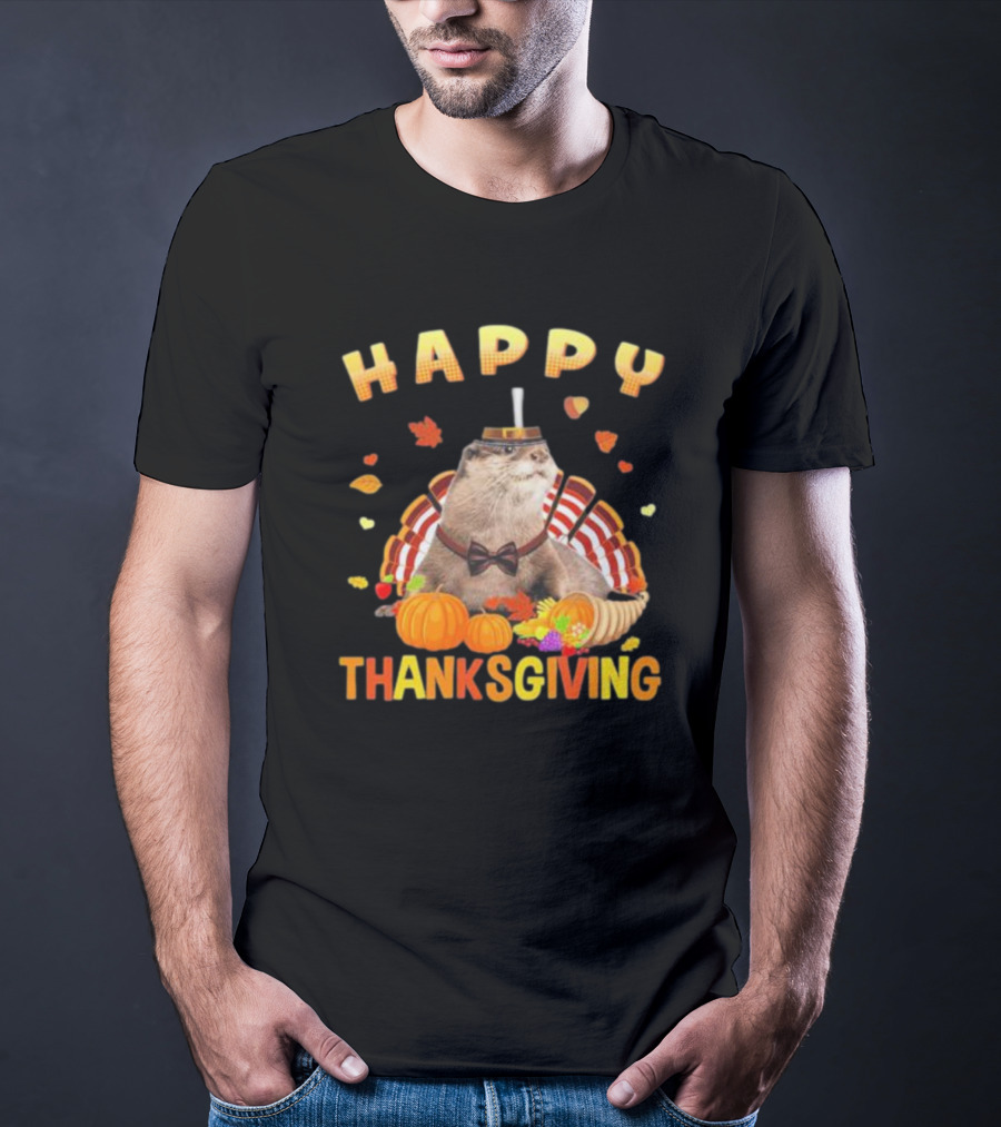 Happy Thanksgiving Otter Turkey Pilgrim T-Shirt