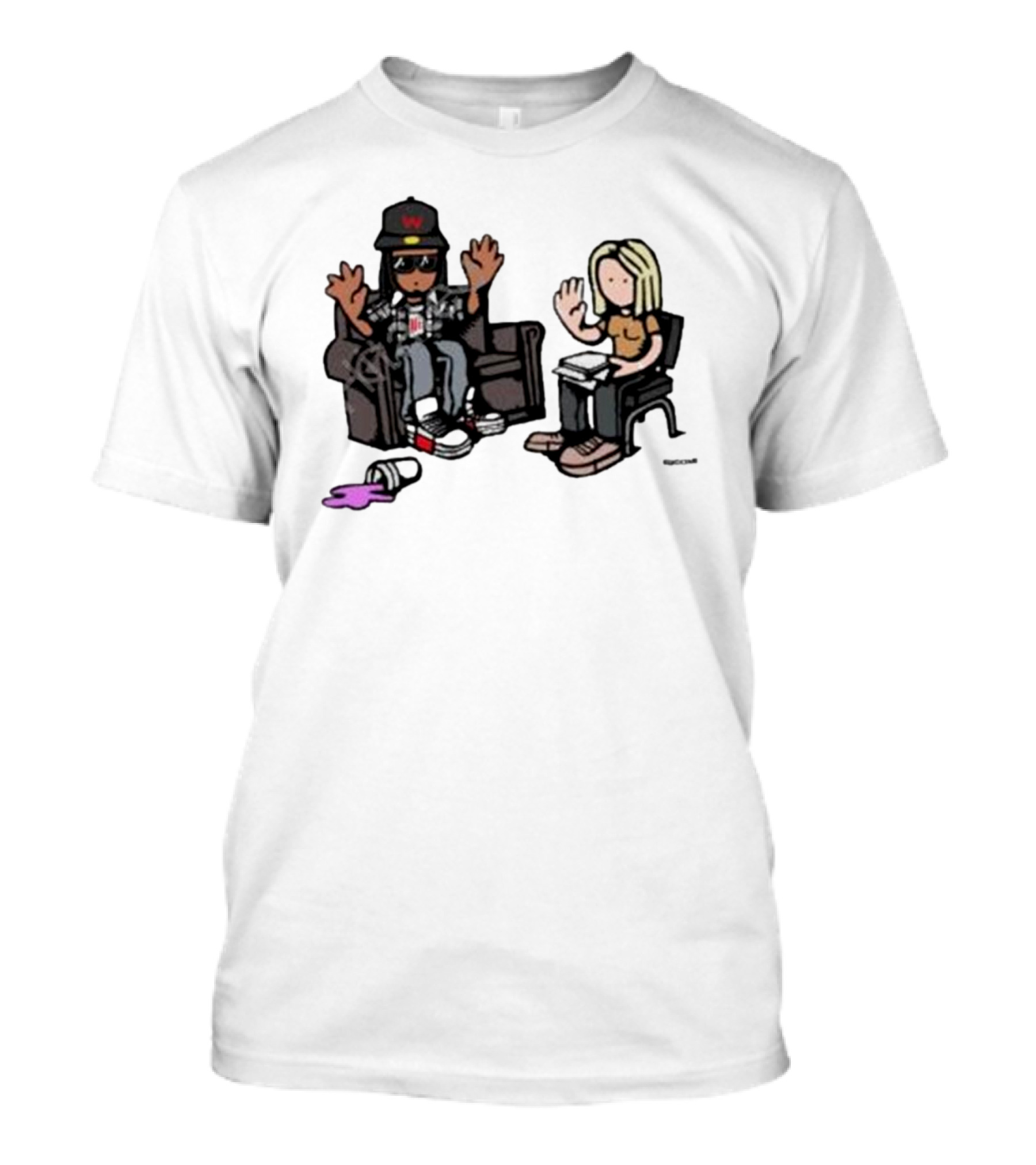 Cartoon Lil Wayne Interview Scene With Spilled Cup T-Shirt